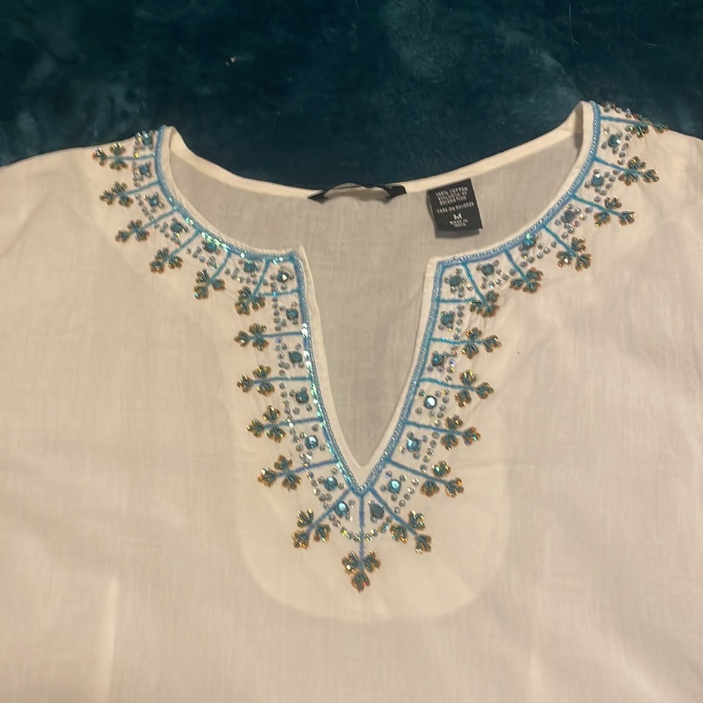 ‼️Last Call‼️ New York & Company Beaded Gauze Blouse or Cover-up | Y2K vintage